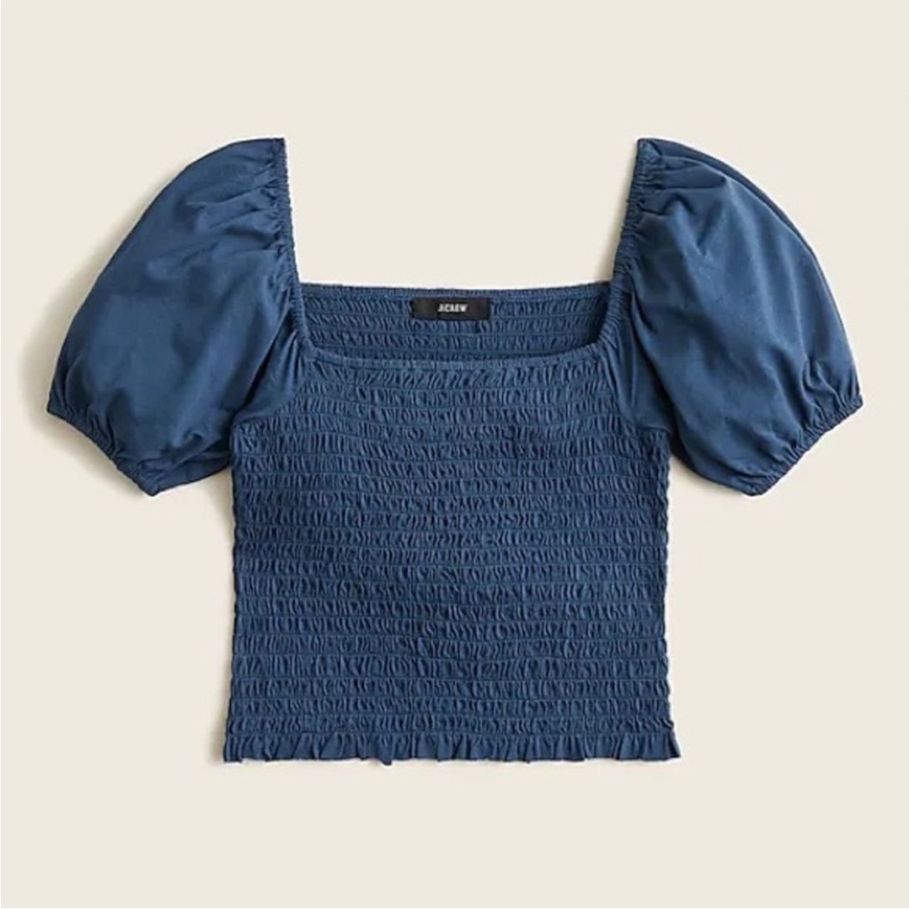 NWT J. Crew Smocked Broken In Jersey Cropped top puff sleeve stretch AY449